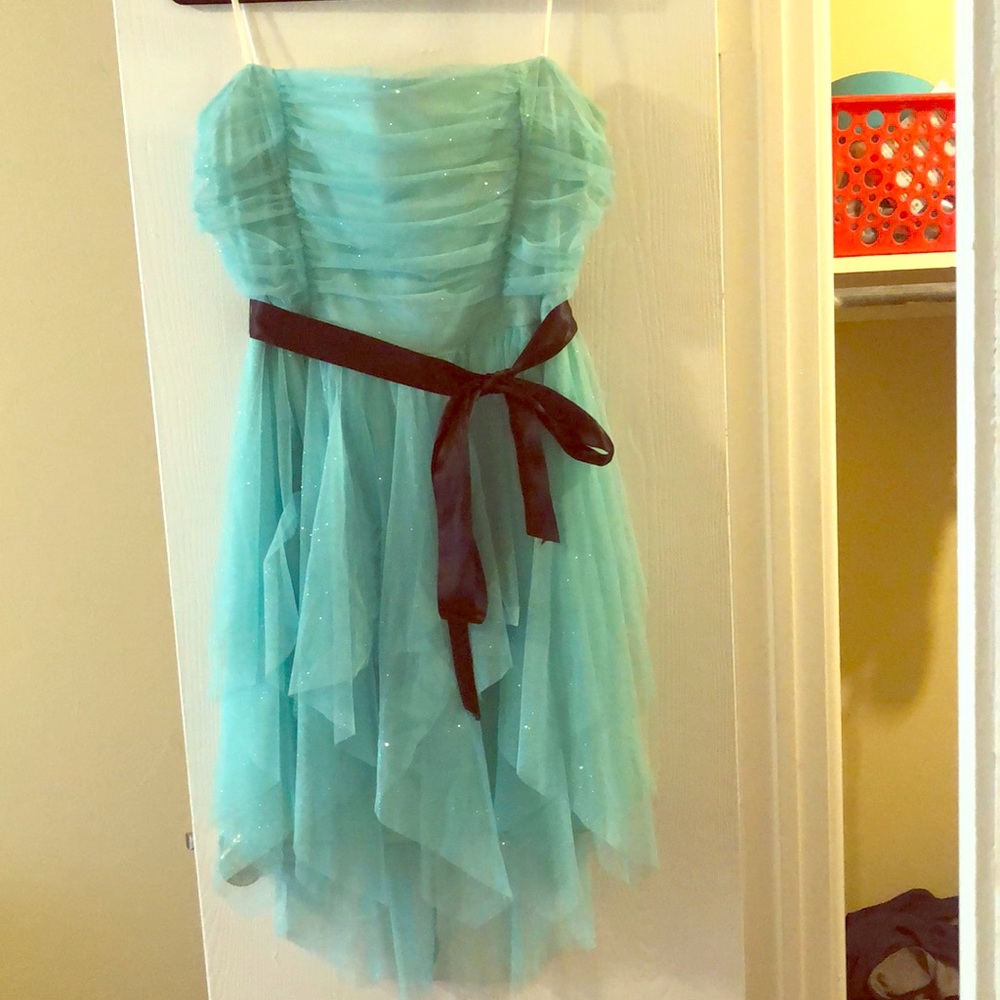 Strapless Sparkly Seafoam Green Midi Dress